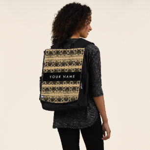 Griechisches Fret Arabeske Braun, Ihr Name, Person Rucksack
