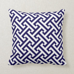 Griechisches geometrisches Muster-Kobalt-Blau und Kissen