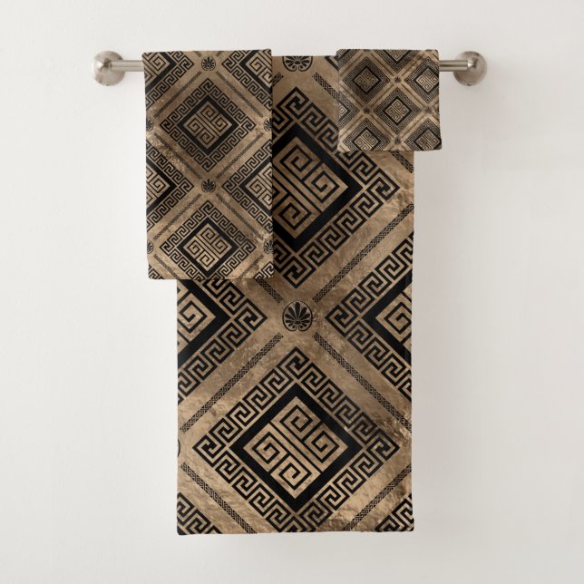 Griechisches Hauptmuster Schwarz und Gold Badhandtuch Set (Insitu)