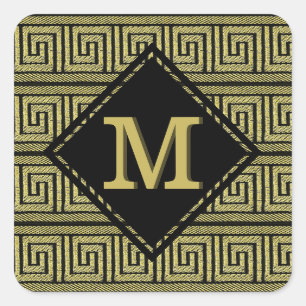 Griechisches klassisches Design in Gold und Schwar Quadratischer Aufkleber