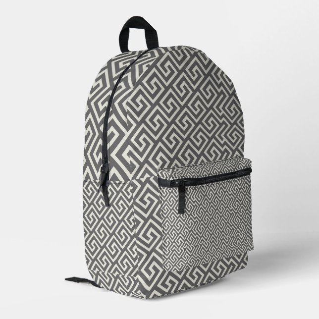 Griechisches klassisches Viereckmuster Bedruckter Rucksack (Rückseitige Ecke links)
