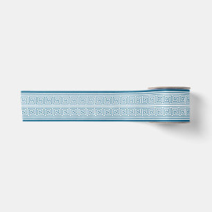 Griechisches Mäander-Muster in Blau Satinband