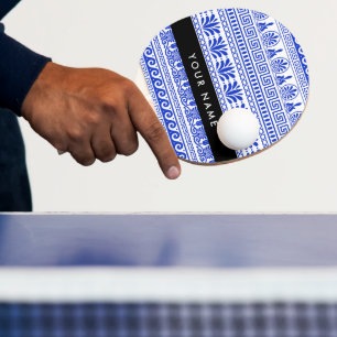 Griechisches Mäander-Schlüssel, Blau, Ihr Name Tischtennis Schläger