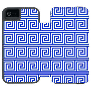 Griechisches Mäander-Schlüssel-Quadrat-Muster Blau Incipio Watson™ iPhone 5 Geldbörsen Hülle