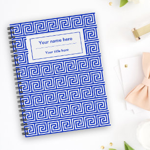 Griechisches Mäander-Schlüssel-Quadrat-Muster Blau Notizbuch