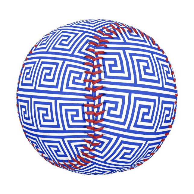 Griechisches Mäander-Schlüssel-Quadratmuster Blau Baseball (Schrägansicht)