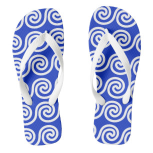 Griechisches Mäander-Schlüsselwellen-Muster Blau Flip Flops
