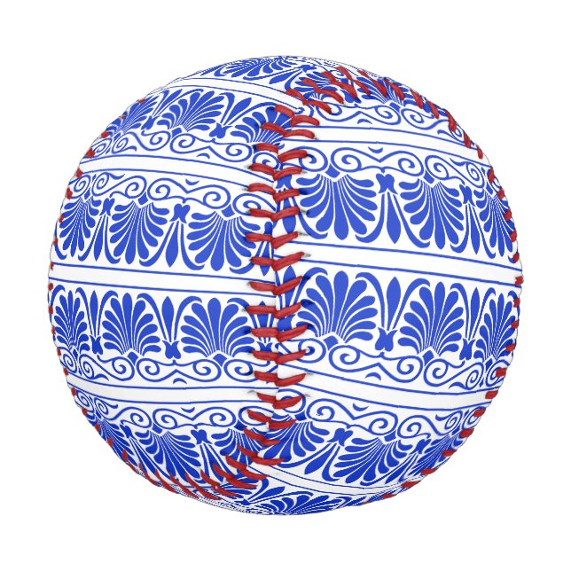 Griechisches Mittelmeer Arabeske Muster Blau Baseball (Schrägansicht)