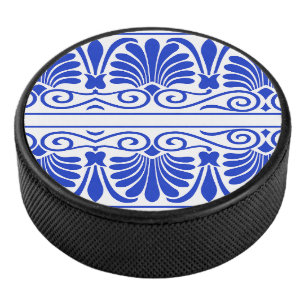 Griechisches Mittelmeer Arabeske Muster Blau Eishockey Puck