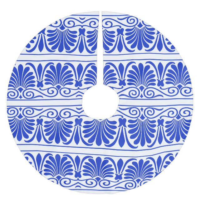 Griechisches Mittelmeer Arabeske Muster Blau Polyester Weihnachtsbaumdecke (Vorderseite)