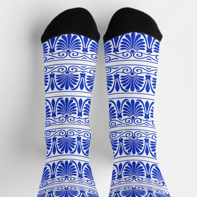 Griechisches Mittelmeer Arabeske Muster Blau Socken (Oben)