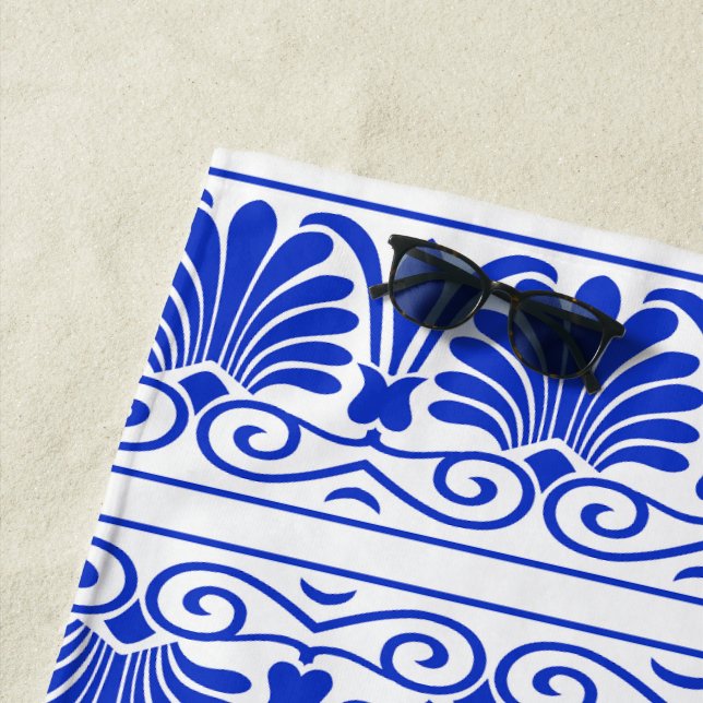 Griechisches Mittelmeer Arabeske Muster Blau Strandtuch (Beispiel)
