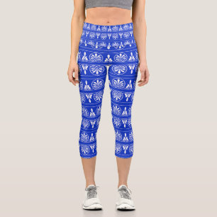 Griechisches Mittelmeer-Muster Blau Capri Leggings