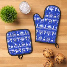Griechisches Mittelmeer-Muster Blau Ofenhandschuh & Topflappen-Set