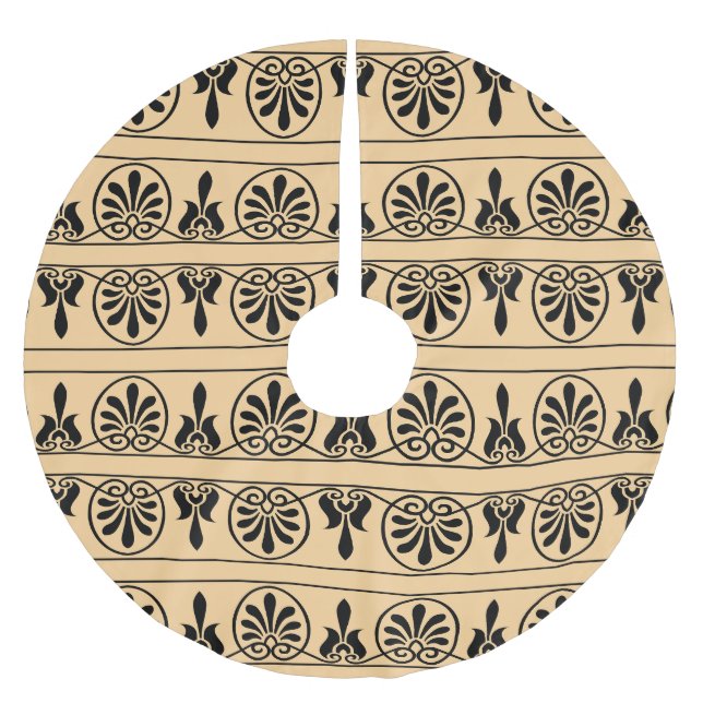 Griechisches Mittelmeer-Muster Brown Polyester Weihnachtsbaumdecke (Vorderseite)