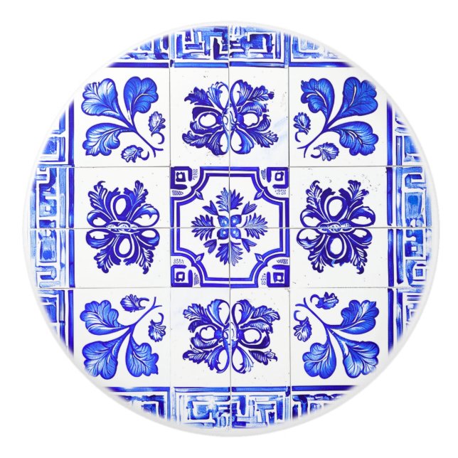 Griechisches Mosaik: Kobalt und Weiß Keramikknauf (Vorderseite)