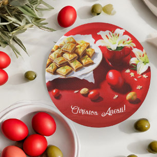 Griechisches Oster-Baklava mit Eiern und Lilien-Ei Pappteller