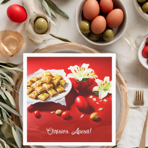 Griechisches Oster-Baklava mit Eiern und Lilien-Ei Serviette