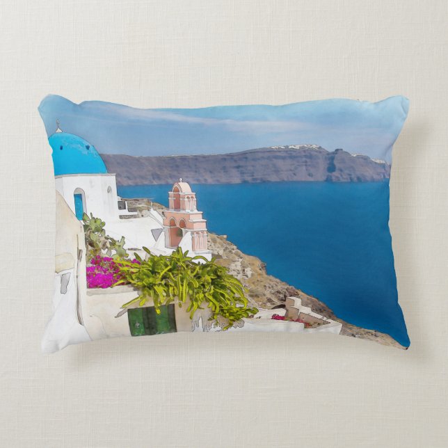 Griechisches Paradies. Aquarellmalerei von Dekokissen (Vorderseite)