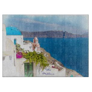 Griechisches Paradies. Aquarellmalerei von Schneidebrett