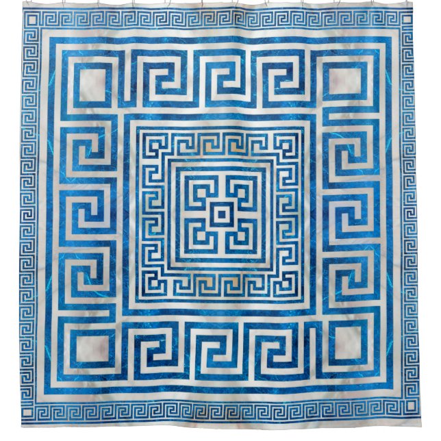 Griechisches Schloss - griechischer Meander - Blau Duschvorhang (Vorderseite)