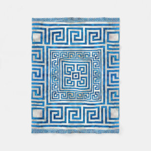 Griechisches Schloss - griechischer Meander - Blau Fleecedecke