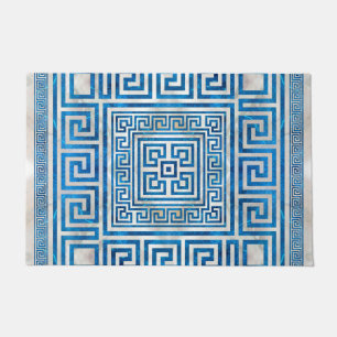 Griechisches Schloss - griechischer Meander - Blau Fußmatte