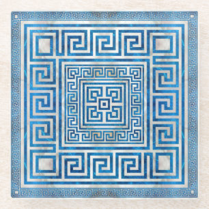 Griechisches Schloss - griechischer Meander - Blau Glasuntersetzer