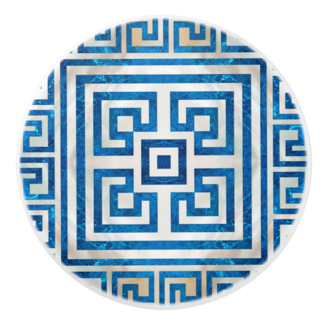 Griechisches Schloss - griechischer Meander - Blau Keramikknauf (Vorderseite)