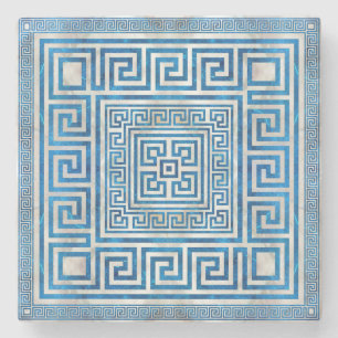 Griechisches Schloss - griechischer Meander - Blau Steinuntersetzer