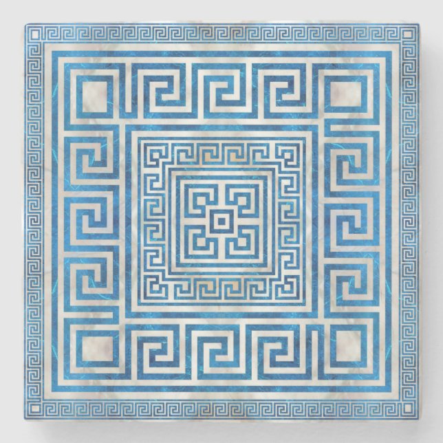 Griechisches Schloss - griechischer Meander - Blau Steinuntersetzer (Vorderseite)