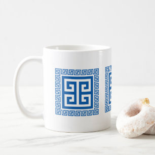 Griechisches Schlüssel Muster Blau-Weiß-Design Kaffeetasse