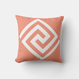 Griechisches Schlüssel-Muster Orange Weiß Geschenk Kissen