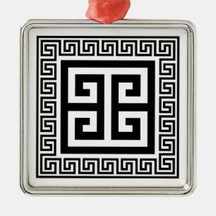 Griechisches Schlüssel-Muster Schwarzes Design Met Ornament Aus Metall