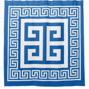 Griechisches Schlüssel-Muster Weiß- und Blaudesign Duschvorhang