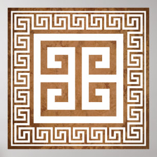 Griechisches Schlüssel-Muster Weißes Design Poster