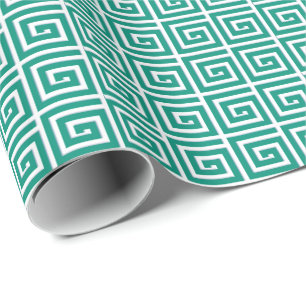griechisches Schlüsseldesign - aquamarin-weißes Em Geschenkpapier
