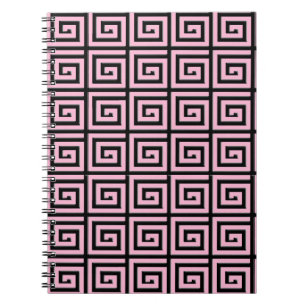 Griechisches Schlüsseldesign - Rosa und Schwarz Notizblock
