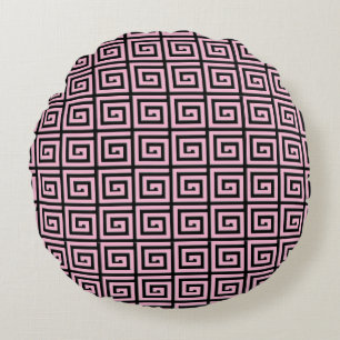 Griechisches Schlüsseldesign - rosa und schwarz Rundes Kissen