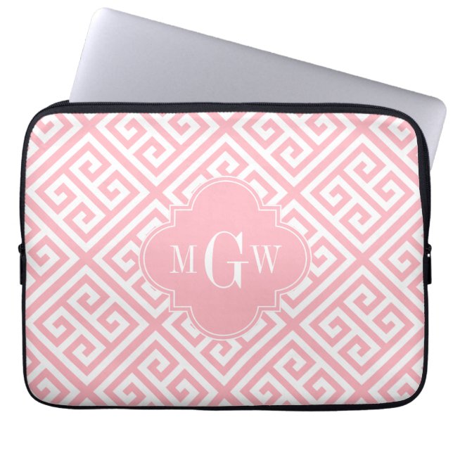 Griechisches SchlüsselDiag T rosa Namensmonogramm Laptopschutzhülle (Vorderseite)