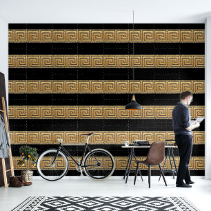 Griechisches Schlüsselgold für Black Designer Tapete