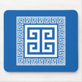 Griechisches Schlüsselmuster Blau und Weiß Mousepad