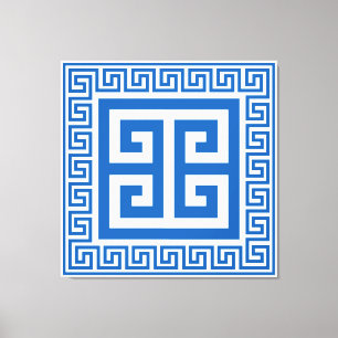 Griechisches Schlüsselmuster Blau-weiße Leinwand