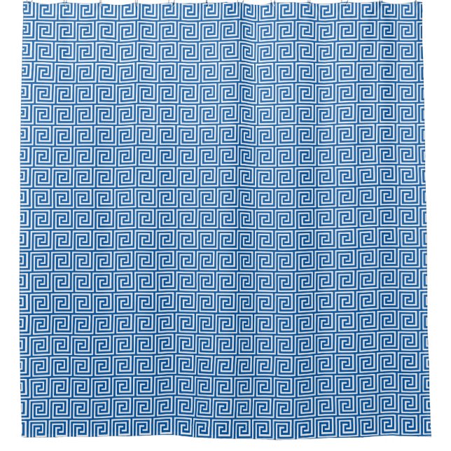 Griechisches Schlüsselmuster, Cerulean Blue und Wh Duschvorhang (Vorderseite)