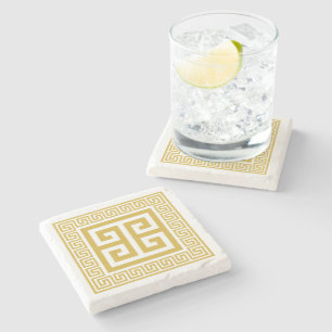 Griechisches Schlüsselmuster Goldenes Design Steinuntersetzer