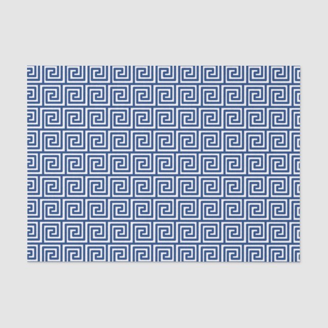 Griechisches Schlüsselmuster in Navy Blue und Whit Seidenpapier (Vorderseite)