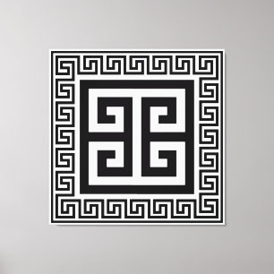 Griechisches Schlüsselmuster Schwarz-Design-Leinwa Leinwanddruck
