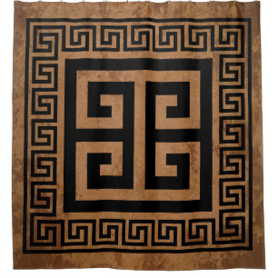 Griechisches Schlüsselmuster Schwarzes Design Duschvorhang