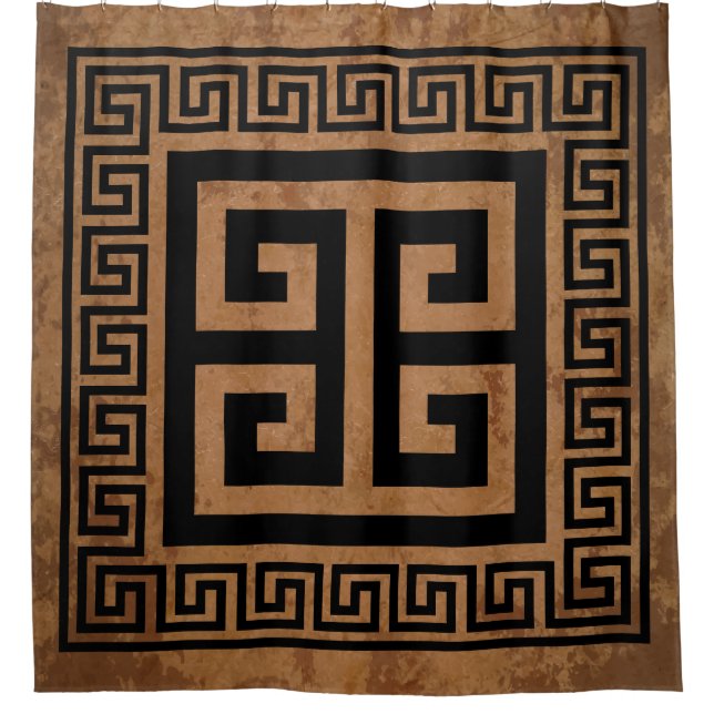 Griechisches Schlüsselmuster Schwarzes Design Duschvorhang (Vorderseite)