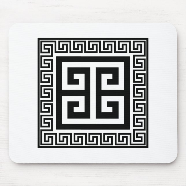 Griechisches Schlüsselmuster Schwarzes Design Mousepad (Vorne)